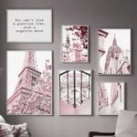 Paris Poster Pink Modern Canvas Painting Print Flower Bicycle Tower Coffee Wall Art Decoration Room Wall Pictures for Home Decor 4