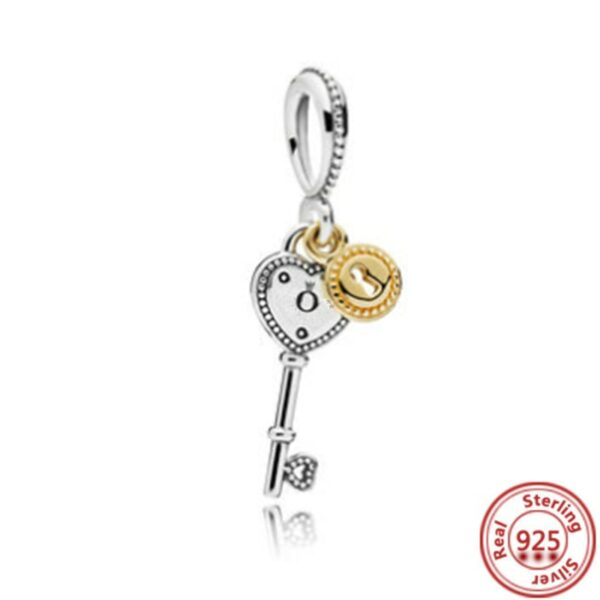 925 Sterling Silver Openwork Padlock Lock Heart Key Pendant Beads Fit Original Pandora Charm Bracelet Necklace Women Jewelry DIY 5
