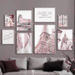 Paris Poster Pink Modern Canvas Painting Print Flower Bicycle Tower Coffee Wall Art Decoration Room Wall Pictures for Home Decor 3
