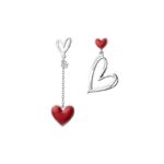 Fashion Women Jewelry 925 Sterling Silver Red Asymmetric Love Earrings Sweet Peach Heart Earrings For Wedding Party 5