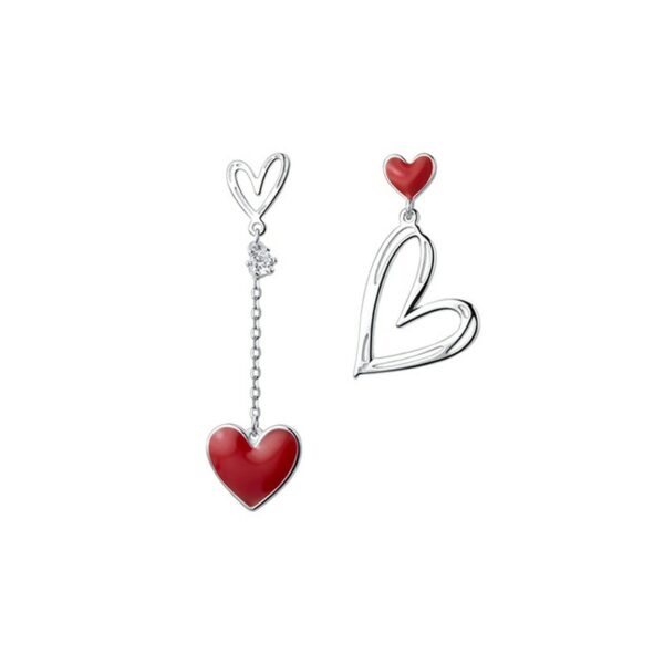 Fashion Women Jewelry 925 Sterling Silver Red Asymmetric Love Earrings Sweet Peach Heart Earrings For Wedding Party 5