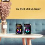 X2 Computer Speakers USB Powered 3Wx2 Bass Speakers with RGB Light for PC Wired Stereo Sound Surround Loudspeaker  For Laptop 4