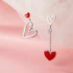 Fashion Women Jewelry 925 Sterling Silver Red Asymmetric Love Earrings Sweet Peach Heart Earrings For Wedding Party 3