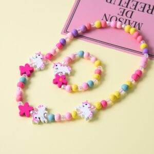 2pcs/Set Fashion Natural Wood Beads Jewelry Cute Animal Pattern Necklace Bracelet For Children Party Jewelry Girl Birthday Gift 1