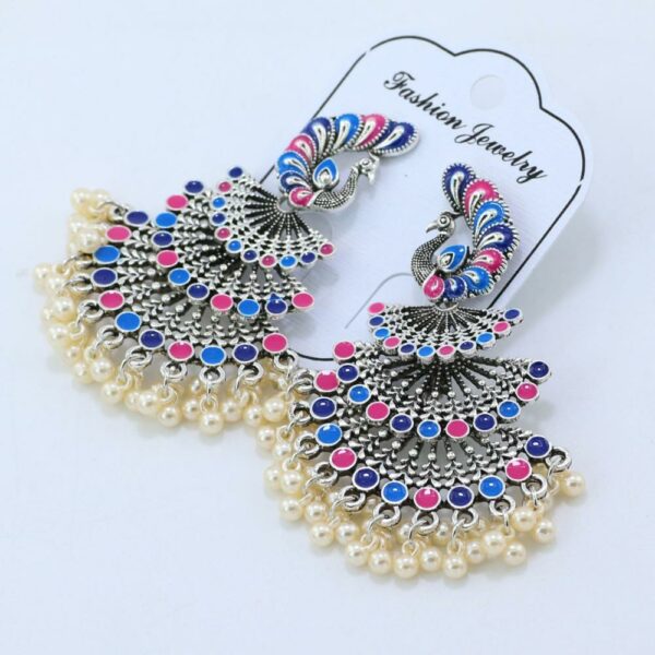 Afghan Women Silver Color Peacock Indian Jewelry Gypsy Vintage Ethnic Boho Tribe Tassel Drop Earrings Jhumka Earrings Jewelry 2