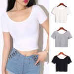 2021 NEW Women Basic Simple All-match Solid Color Stretch T-shirts 1PC Short Navel Top Ladies Short Sleeve O neck Sexy Crop Top 3