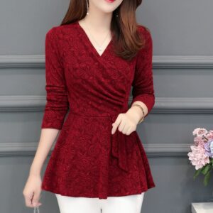 Casual Winter New Plushed and Thickened Bottom Women top Blouse Full Sleeve lace Blouse Large V-neck Purple tops Blouses Shirt 1