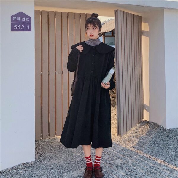 Women's Dresses Japanese Harajuku Ulzzang Vintage Corduroy Doll Collar Dress Female Korean Kawaii Cute Clothing For Women 3