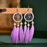 2020 Bohemian Red Dream Catcher Leaf Feather Ladies Earrings Women Summer Indian Jewelry Natural Wood Drop Dangle Earrings 5