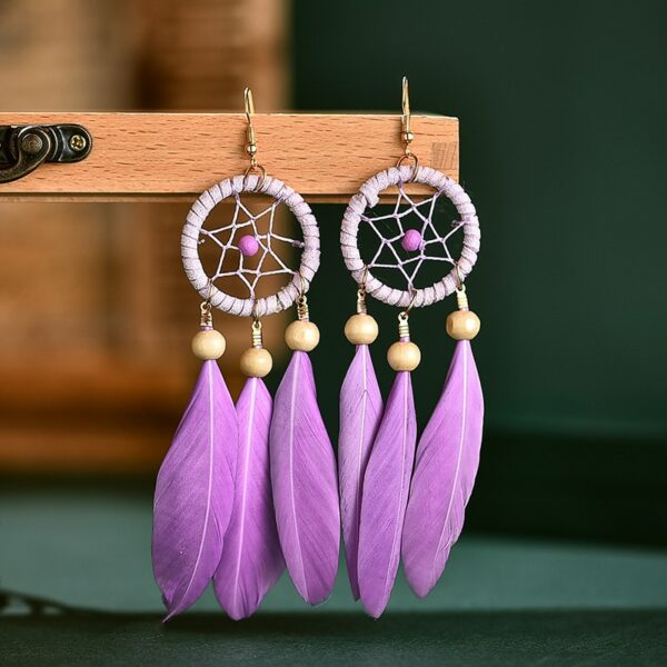 2020 Bohemian Red Dream Catcher Leaf Feather Ladies Earrings Women Summer Indian Jewelry Natural Wood Drop Dangle Earrings 5