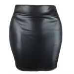 Women PU Leather Short Skirt Solid Color High Waist Slim Hip Pencil Skirts Vintage Bodycon Skirt Sexy Clubwear 2