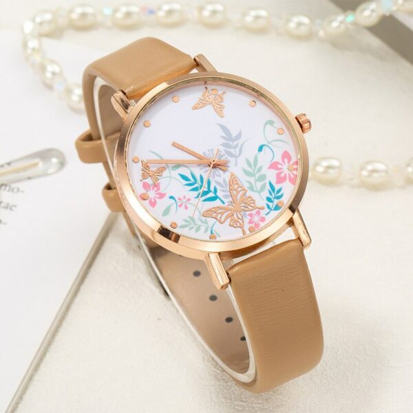 Simple Female Dress Wristwatches Classical Design Printed Butterfly Luxury Women Fashion Watches Ladies Quartz Leather Watch 4