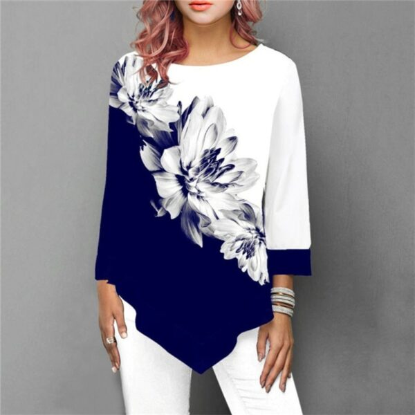 Fashion Women New Spring Shirts Floral Print Irregular Hem Blouse 5XL Big Size Women Clothing Casual 3/4 Sleeve Shirt Oversized 4