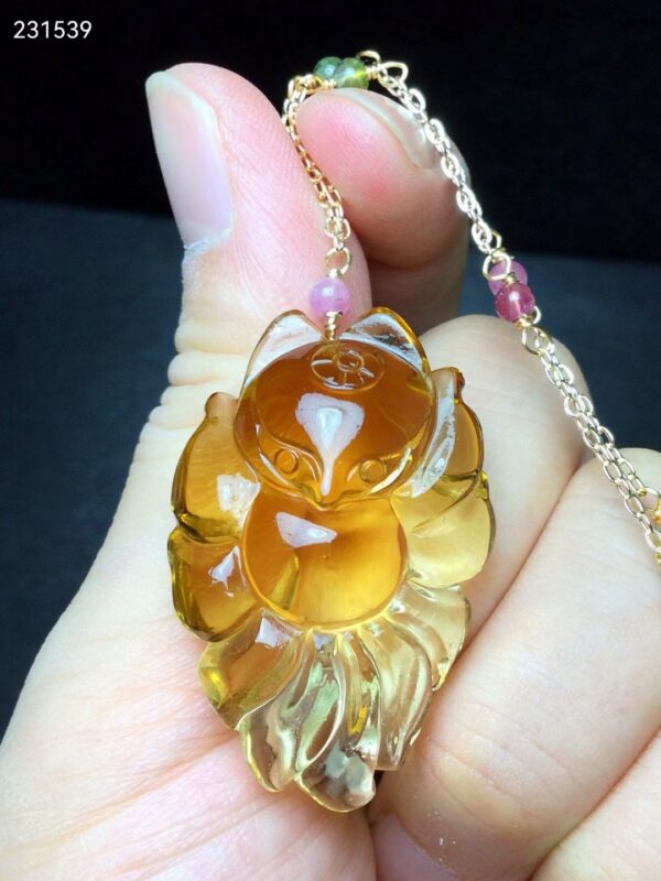 Natural Yellow Citrine Quartz 9 Tails Fox Carved Pendant 38/24-12mm Yellow Citrine Women Men Wealthy Fashion Necklace AAAAA 5