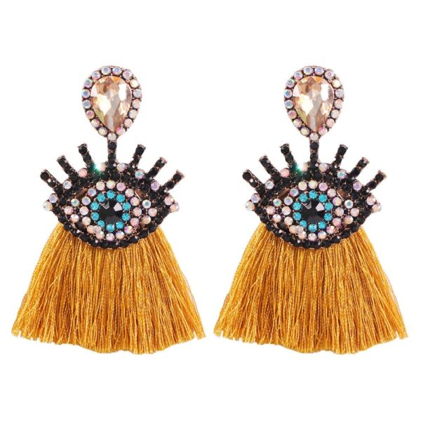 2021 New Arrival Vintage Evil Eye Tassel Earring Bohemian Style Crystal Ethnic Long Fringe Earring Women Jewelry 1