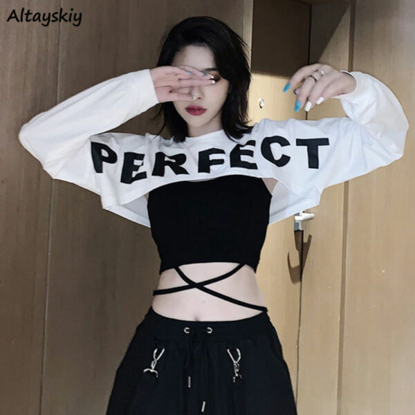 2 Pieces Sets Women Summer Fashion Letter Printing Slim Bandage Sexy Korean Style Lady All-match Crop Tops Spaghetti Strap Camis 1
