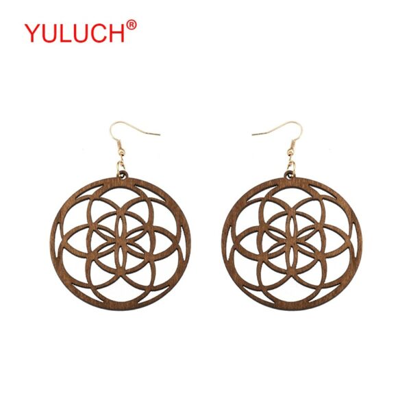 YULUCH African Women Jewelry Accessories Ethnic Natural Wooden Round hollow out Lucky Halo Pendant Pop Earrings Party Gifts 1