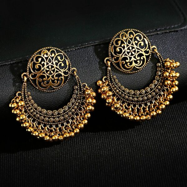Retro Moon Indian Jewelry Jhumka Earrings Orecchini Vintage Gypsy Flower Gold Color Tassel Earrings For Women 1