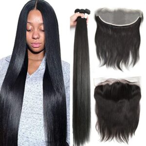 Brazilian Straight Remy Hair 36 40 Inch Human Hair Bundles With 13X4 Lace Frontal Promqueen Human Hair Ear To Ear 4X4 Closure 1
