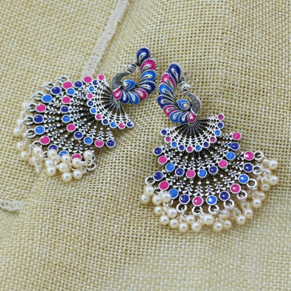 Afghan Women Silver Color Peacock Indian Jewelry Gypsy Vintage Ethnic Boho Tribe Tassel Drop Earrings Jhumka Earrings Jewelry 6