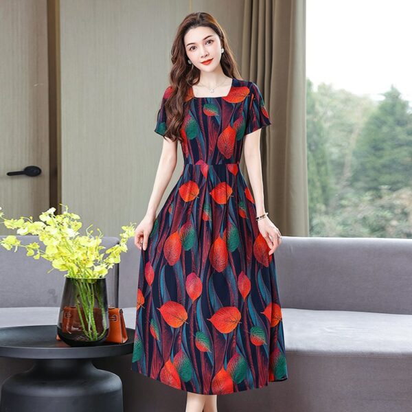 2021 Summer Flower Print Short Sleeve Waist Split Dress Vintage Summer Dress Loose Dresses For Women 4