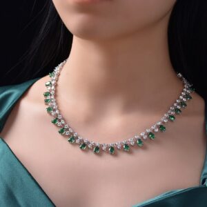 WUIHA Top Quality Solid 925 Sterling Silver Oval 5*7MM Emerald Gem Created Moissanite Wedding 42CM Pendant Necklace Fine Jewelry 2