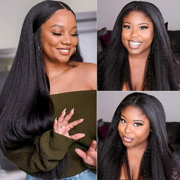 220% Density Kinky Straight Synthetic Wigs For Black Women Yaki Straight Wig Pre Plucked Hairline with Baby Hair Afro Wigs 2