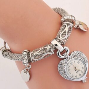 2021 Cute Golden Silver Heart Bracelet Watch INS Style Girl Women Heart Steel Band Bracelet Lover Watch Gift for Girlfriend 2