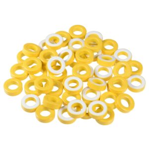 uxcell 50pcs 13.7 x 24.2 x 8mm Ferrite Ring Iron Powder Toroid Cores Yellow White 1