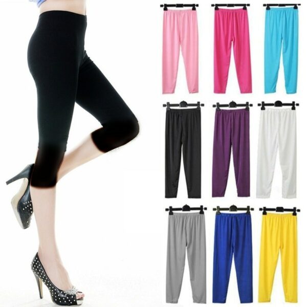 Ice Silk Leggings Summer Women Short Leggings Elastic Slim Thin Cropped Pants Girl Lady Basic Trousers Bodycon Casual Jegging 1