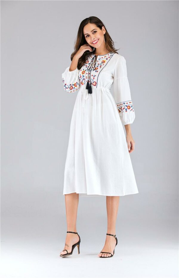 Ukrainian Embroidered Dress Vyshyvanka Lace UP Boho Ethnic Summer Ladies Women Hippie Dresses Hoilday Fashion 5