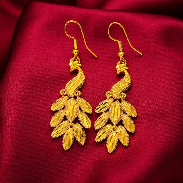 24K Yellow GP Jewelry Sets For Women Long Peacock Pendant Necklace Earrings 2pcs Wedding Jewelry Accessories Party Gifts 5