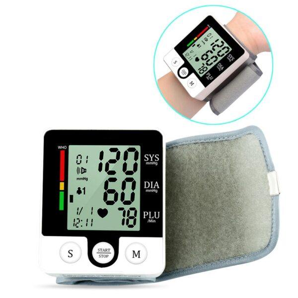 Blood Pressure Monitor Digital Heart Beat Rate Pulse Meter Electric Wrist Voice Alarm Automatic Home Blood Pressure Meter Kit 2