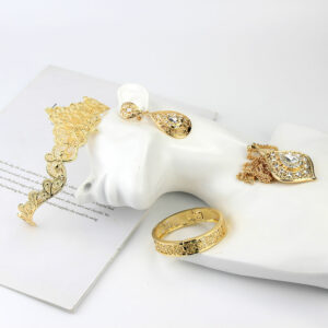 Sunspicems Gold Color Moroccan Wedding Jewelry Sets Golden Crown Earring Necklace Bracelet 4 pcs DUBAI Bride Gift 2