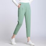 New Women Casual Harajuku Spring Summer Plus Size Trousers Solid Elastic Waist Cotton Linen Pants Ankle Length Harem Pants 2