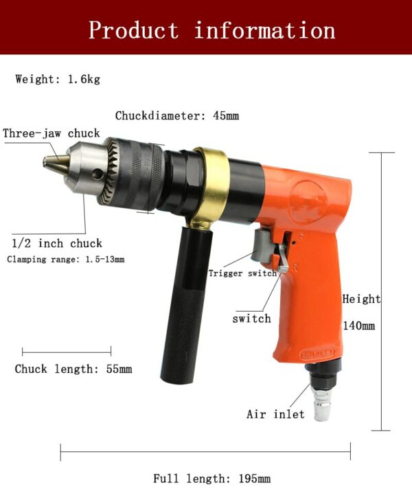 Pneumatic pistol tire repair pneumatic drill low-speed air gun 1/2 air gun drill tapping machine drilling pneumatic tool 2