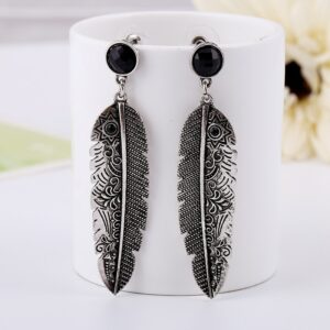 Vintage Black Earrings Long Leaf Drop Chandelier Ethnic Feather Earrings Accessories Women Gypsy Boho Tibetan Jewelry 1