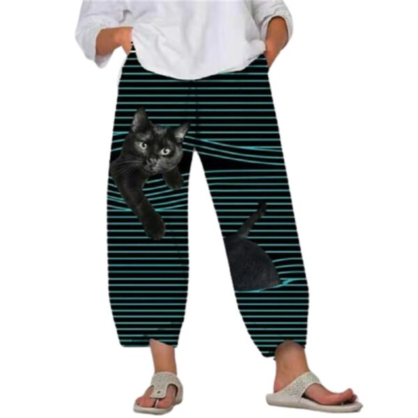 Womens Spring Summer Pants Casual Cute Cartoon Print Elastic waist Trousers Oversize Loose Beach Wide Leg Pants Plus Size S-5XL 3