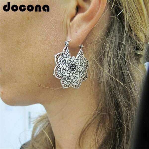 docona Vintage Mandala Flower Drop Dangle Earring for Women Girl Tribal Hollow Floral Pendant Earrings Pendientes 5123 1