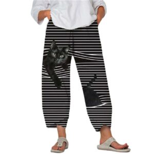 Womens Spring Summer Pants Casual Cute Cartoon Print Elastic waist Trousers Oversize Loose Beach Wide Leg Pants Plus Size S-5XL 2