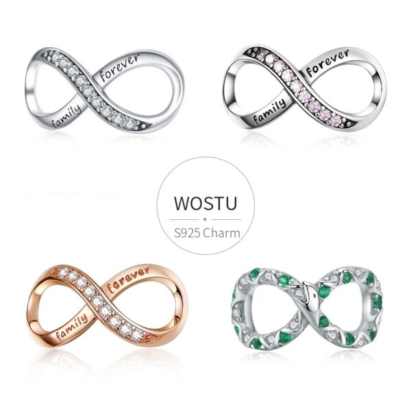 WOSTU Real 925 Sterling Silver Infinity Love Charms Forever Family Bead Fit Original Bracelet Pendant Zircon Jewelry FIC1146 1