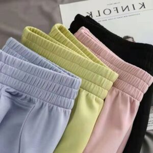 Women Summer Elastic High Waist Sweat Shorts Solid Candy Color Wide Leg Casual Comfy Loose Lounge Pants Workout Sportswear 2