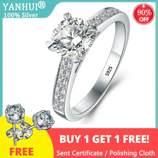 With Certificate Silver 925 Ring Round 1 Carat Created Diamond Wedding Engagement Band For Women Free Get Earrings Gift R035 1