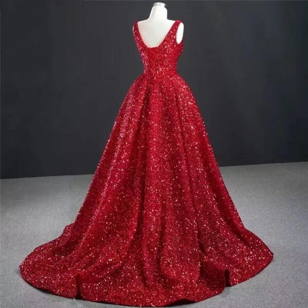 On Zhu Glamorous Red Sequin High And Low Evening Gowns Elegant Long Luxury V-neck 2022 Party Dress Dubai robe de soirée femme 5