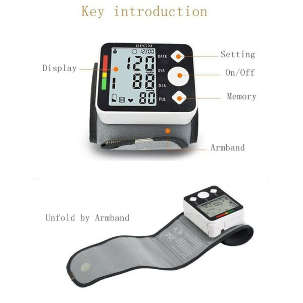 Portable Automatic Sphygmomanometer LCD Display Wrist Blood Pressure Monitoring Medical Pulse Heart Rate Monitoring Tonometer 6