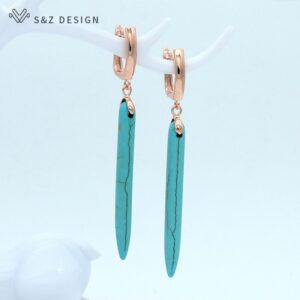 S&Z Long Synthetic Turquoises Dangle Earrings Personality Simple Vintage Eardrop For Women Girl Wedding Party Jewelry Gift 1