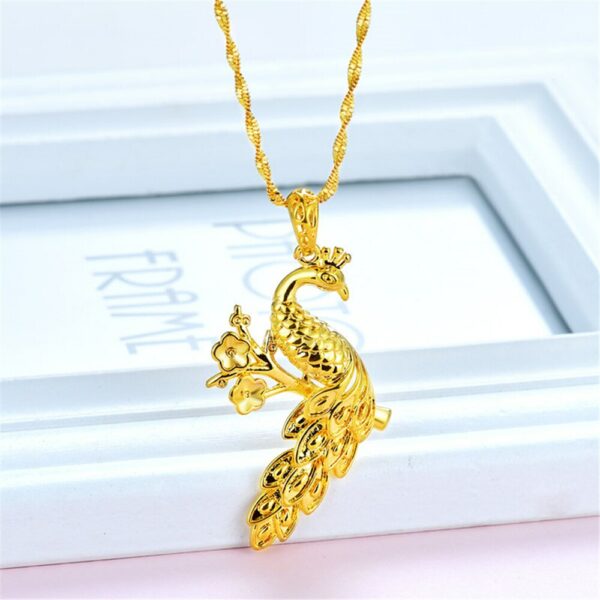 24K Yellow GP Jewelry Sets For Women Long Peacock Pendant Necklace Earrings 2pcs Wedding Jewelry Accessories Party Gifts 6