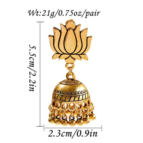 Egypt Vintage Gold Silver Color Lotus Jhumka Bells Tassel Earrings For Women Turkish Tribal Gypsy Indian Jewelry 4