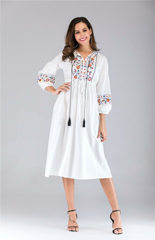 Ukrainian Embroidered Dress Vyshyvanka Lace UP Boho Ethnic Summer Ladies Women Hippie Dresses Hoilday Fashion 2