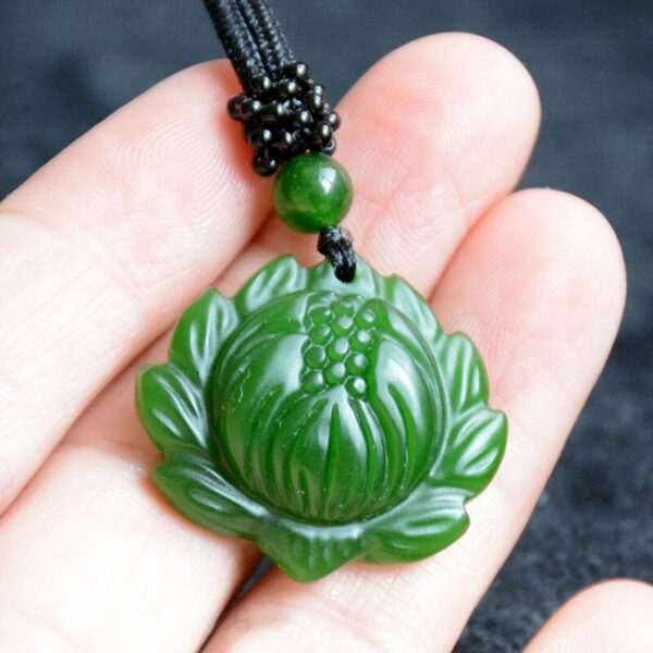 Chinese Green Jade Lotus Pendant Necklace Charm Jewellery Fashion Accessories Hand-Carved Man Woman Amulet Free rope 2
